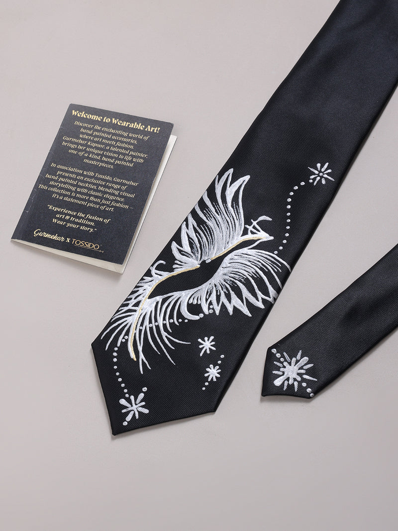 Black Hand-Painted Woven Necktie – Celestial Phoenix