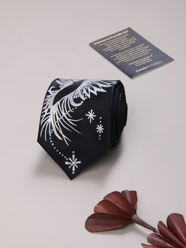 Black Hand-Painted Woven Necktie – Celestial Phoenix