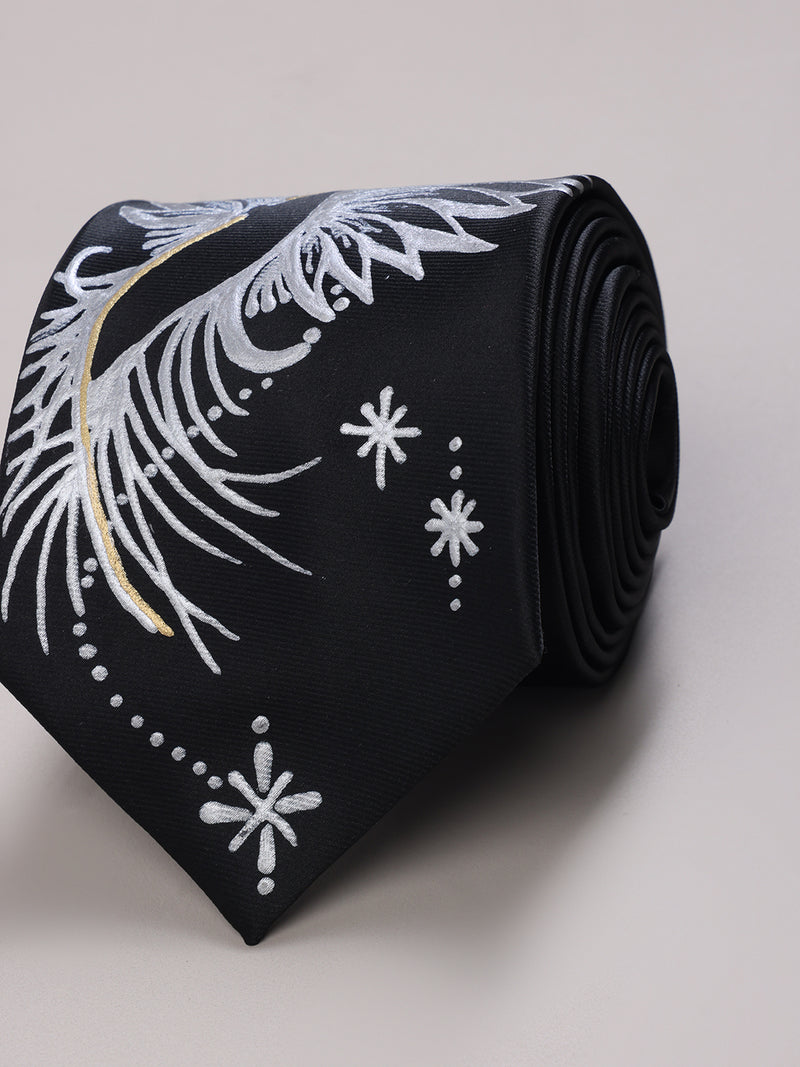 Black Hand-Painted Woven Necktie – Celestial Phoenix