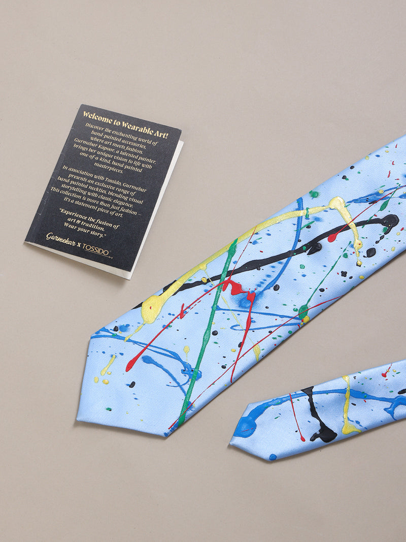 Light Blue Hand Painted Woven Necktie