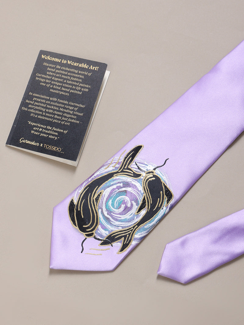Lilac Hand-Painted Woven Necktie – Yin-Yang Fish