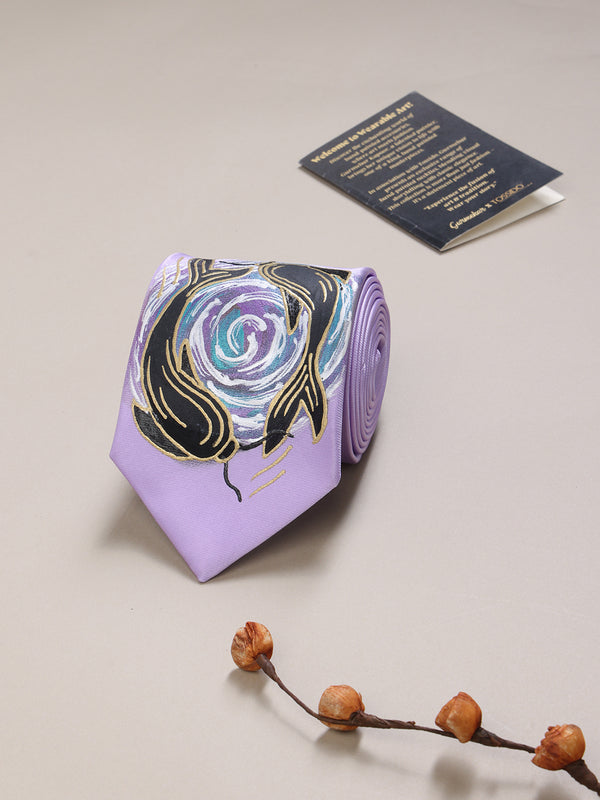 Lilac Hand-Painted Woven Necktie – Yin-Yang Fish