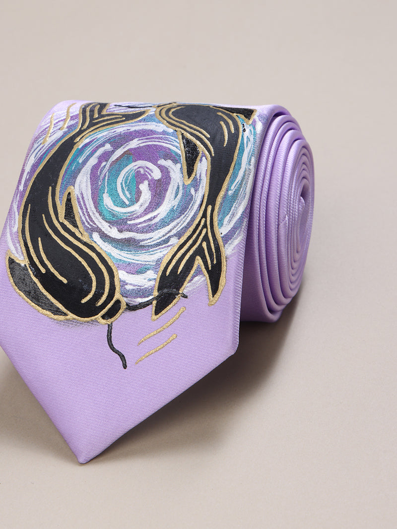 Lilac Hand-Painted Woven Necktie – Yin-Yang Fish
