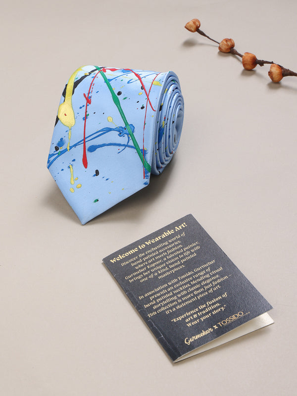 Light Blue Hand Painted Woven Necktie