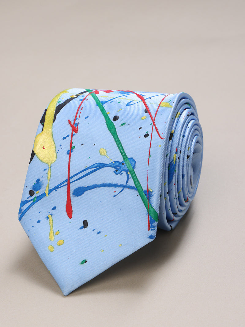 Light Blue Hand Painted Woven Necktie