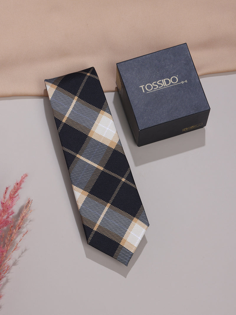 Beige & Black Micro Fiber Necktie
