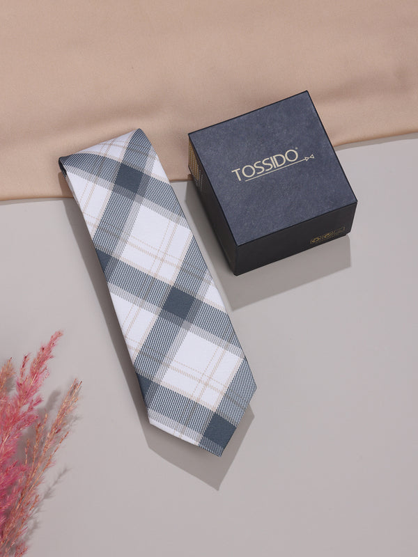 White Checks Micro Fiber Necktie