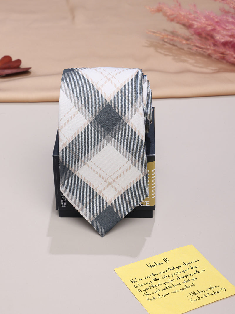 White Checks Micro Fiber Necktie