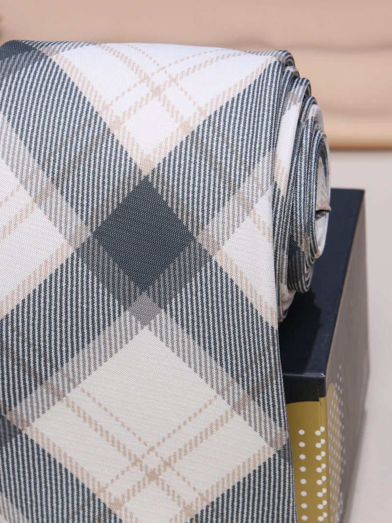 White Checks Micro Fiber Necktie