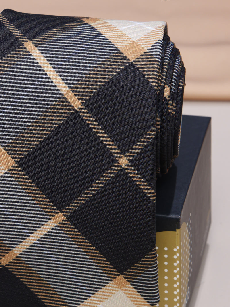 Beige & Black Micro Fiber Necktie