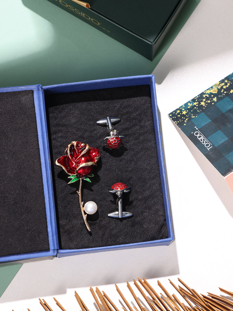 Red Brooch and Cufflink Gift Set