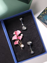 Pink Brooch and Off-White Cufflink Gift Set