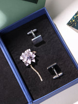 Purple Brooch and Silver Cufflink Gift Set