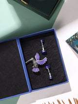 Purple Bird Brooch and Cufflink Gift Set