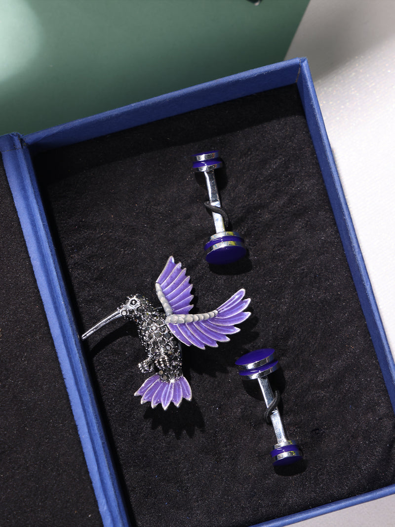 Purple Bird Brooch and Cufflink Gift Set