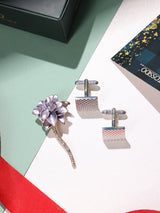 Purple Brooch and Silver Cufflink Gift Set