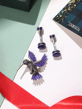 Purple Bird Brooch and Cufflink Gift Set