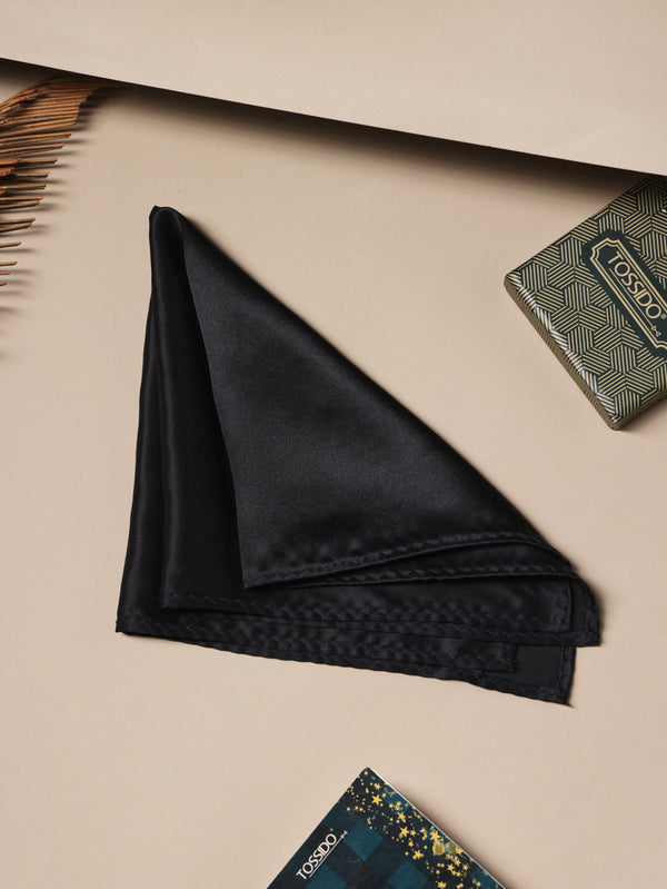 Black Solid Silk Pocket Square