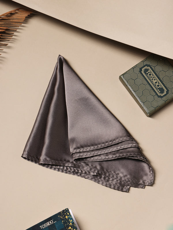 Dark Grey Solid Silk Pocket Square