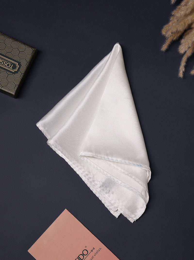 White Solid Silk Pocket Square