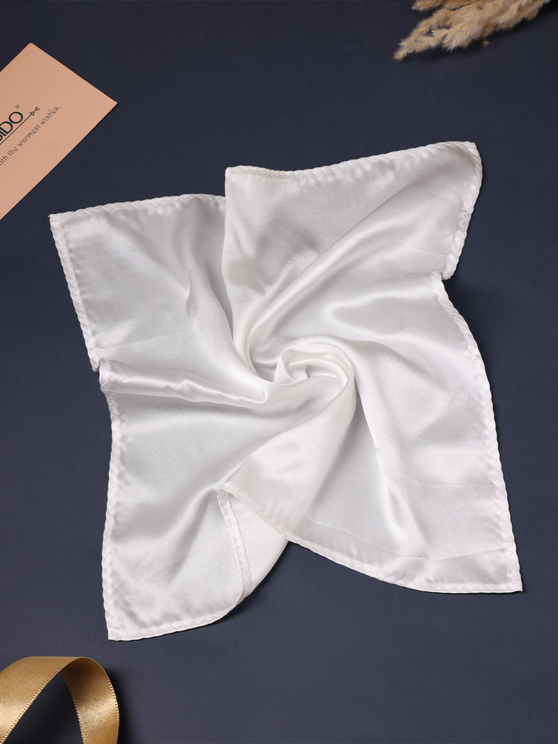 White Solid Silk Pocket Square