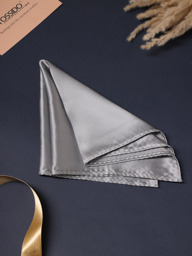 Silver Solid Silk Pocket Square