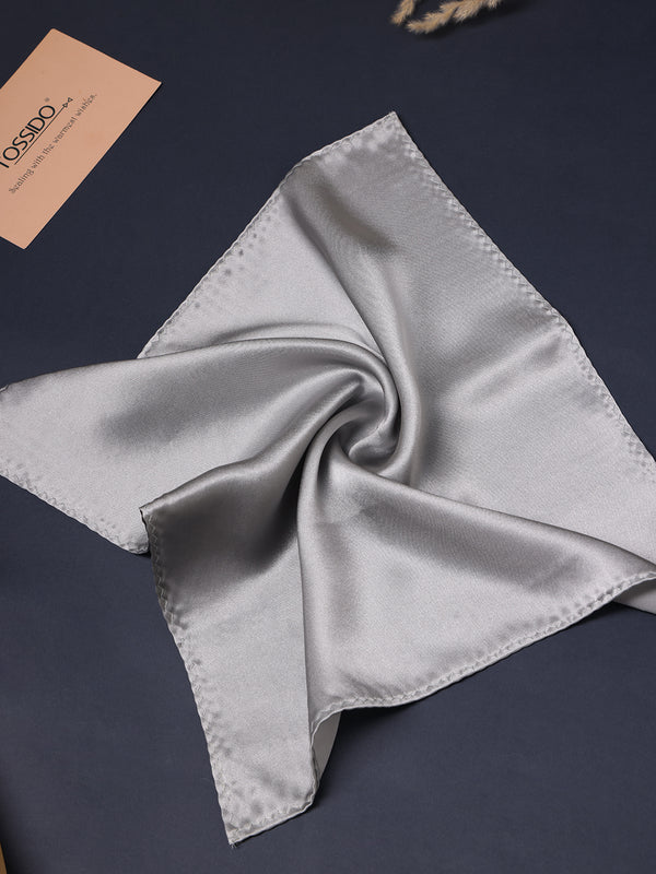 Silver Solid Silk Pocket Square