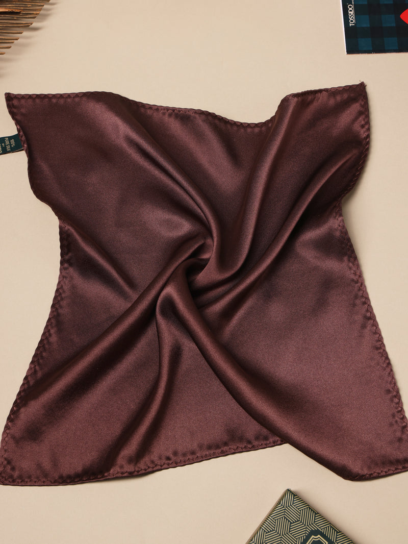 Walnut Brown Solid Silk Pocket Square