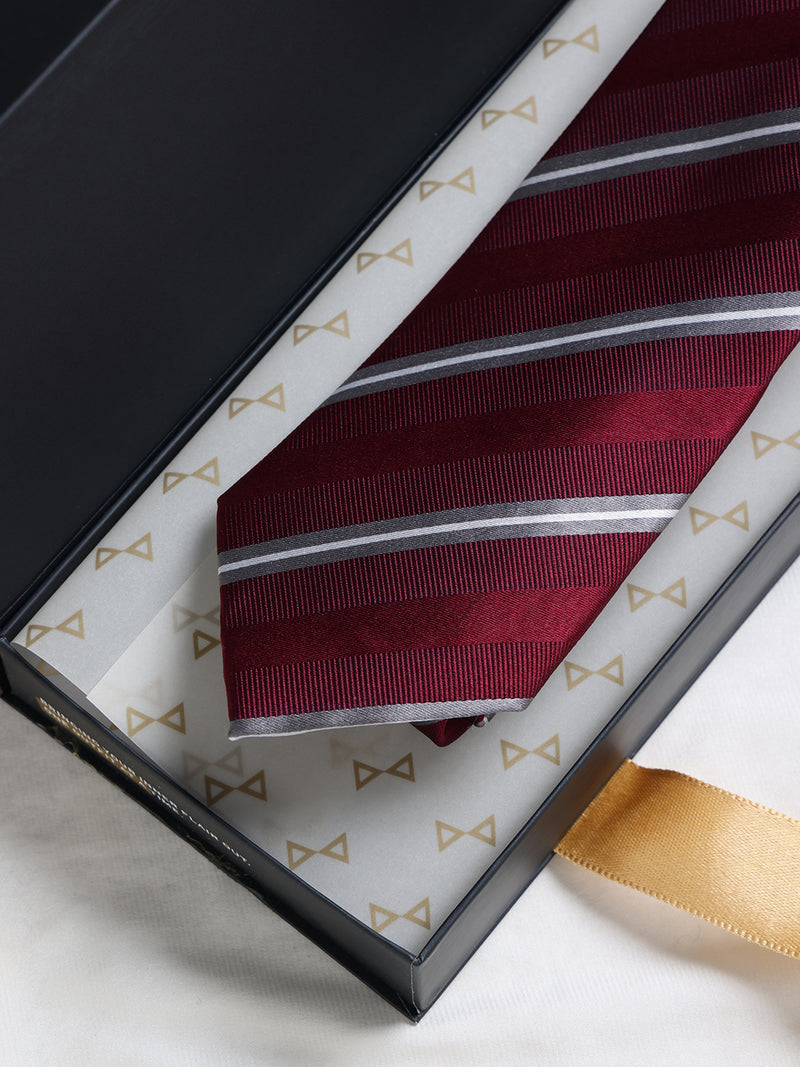 Maroon Stripe Woven Silk Necktie