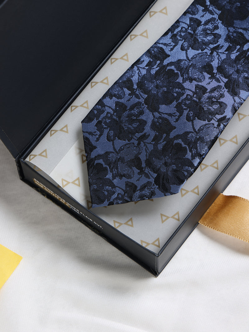 Blue Floral Woven Silk Necktie