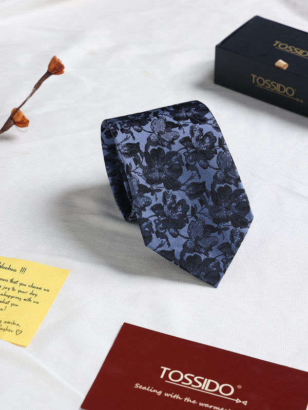 Blue Floral Woven Silk Necktie