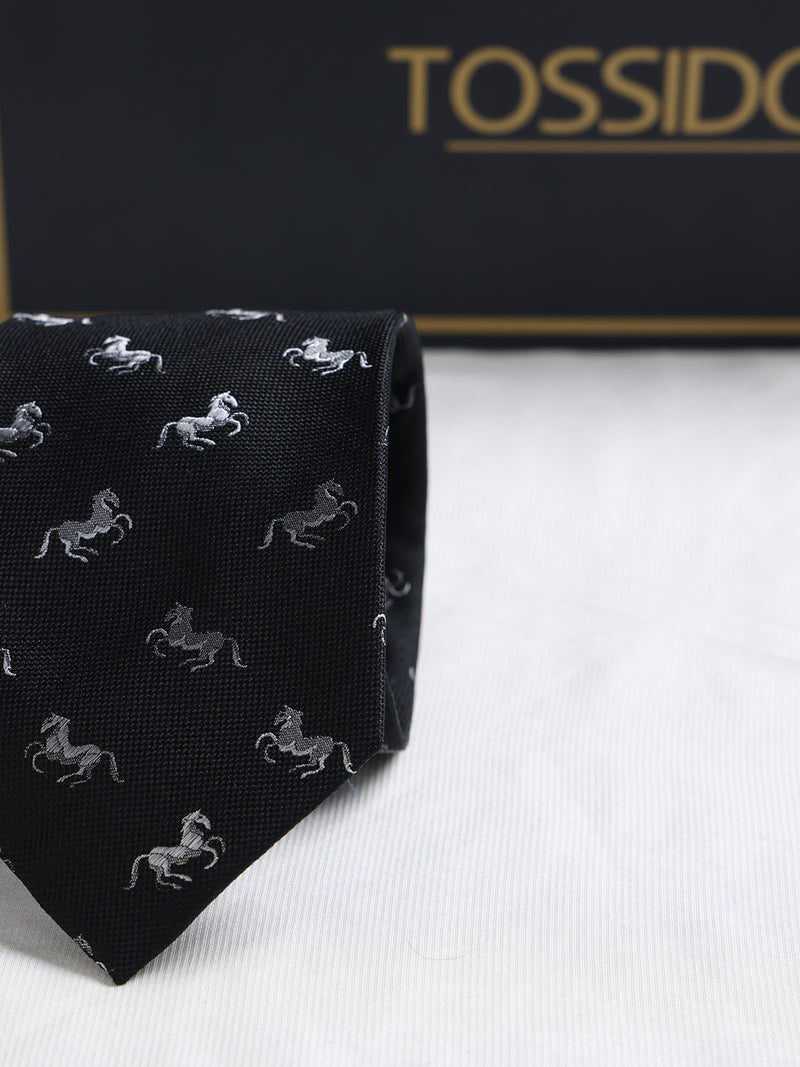 Black Horse Woven Silk Necktie