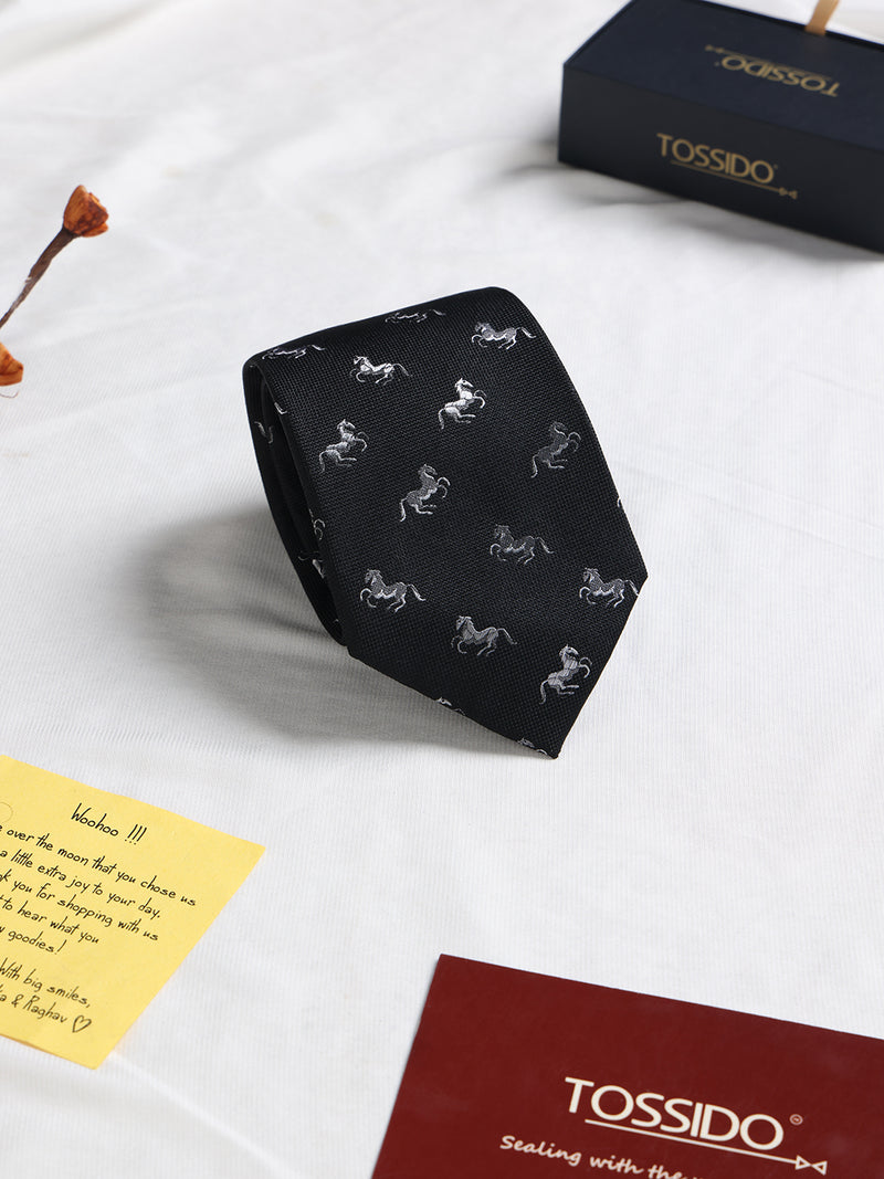 Black Horse Woven Silk Necktie