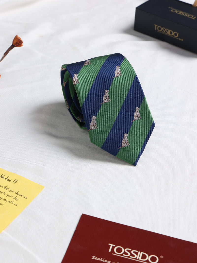 Blue & Green Stripe Woven Silk Necktie