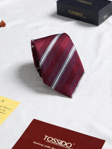 Maroon Stripe Woven Silk Necktie