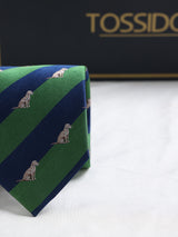 Blue & Green Stripe Woven Silk Necktie