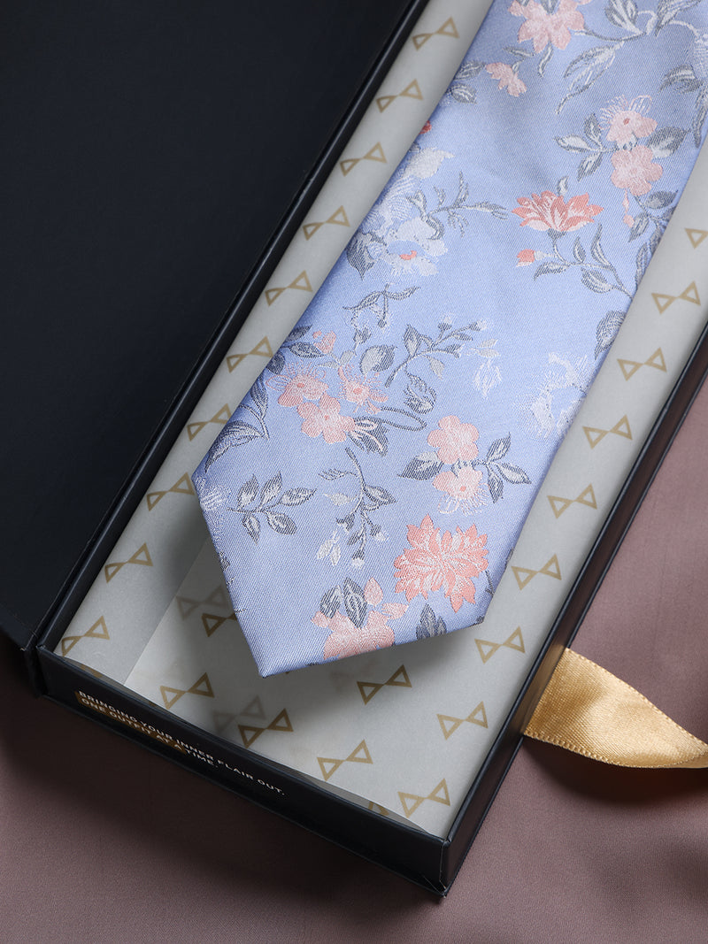 Blue Floral Woven Silk Necktie