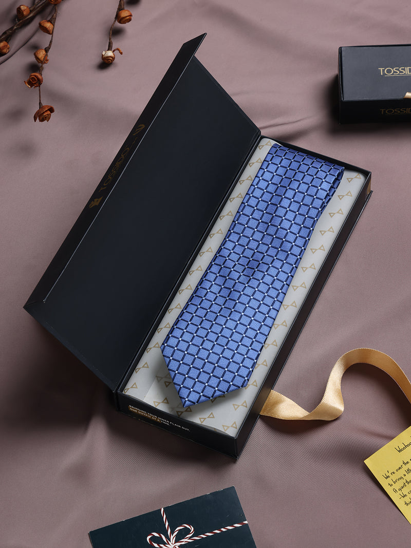 Blue Check Woven Silk Necktie