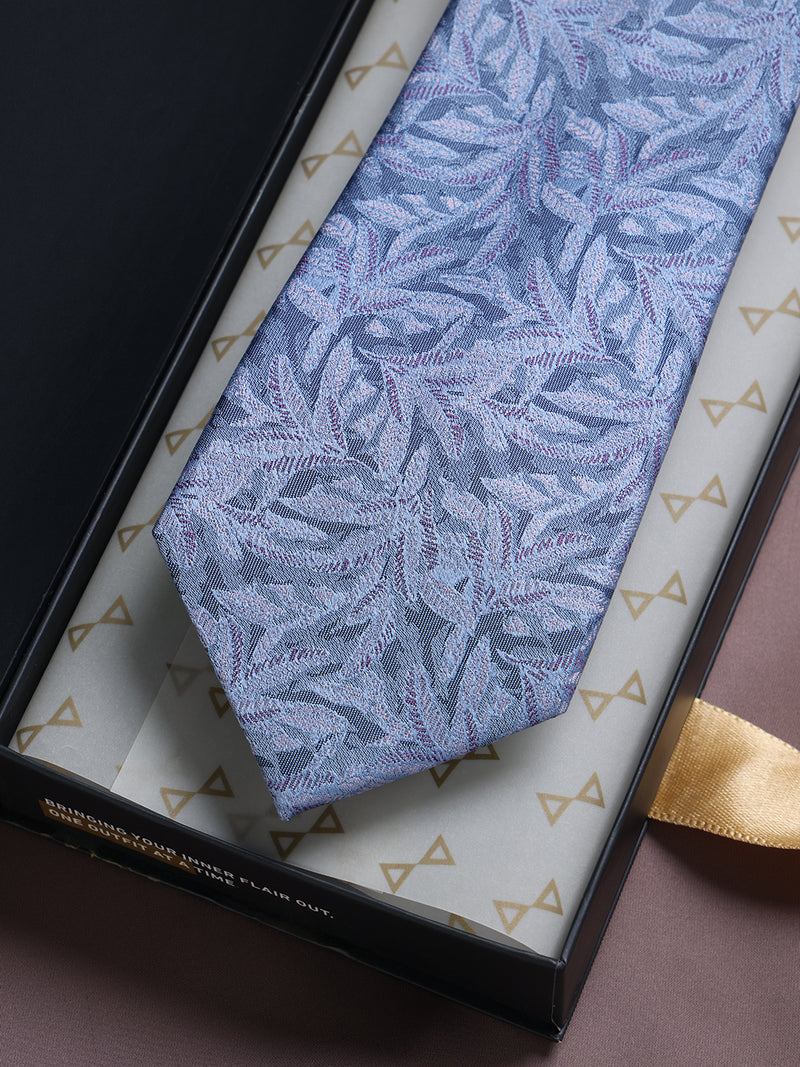 Blue Floral Woven Silk Necktie