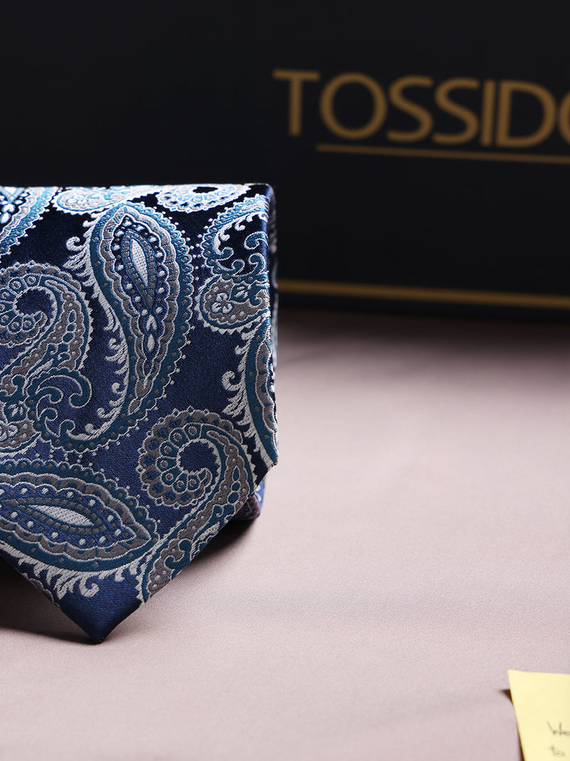 Blue Paisley Woven Silk Necktie