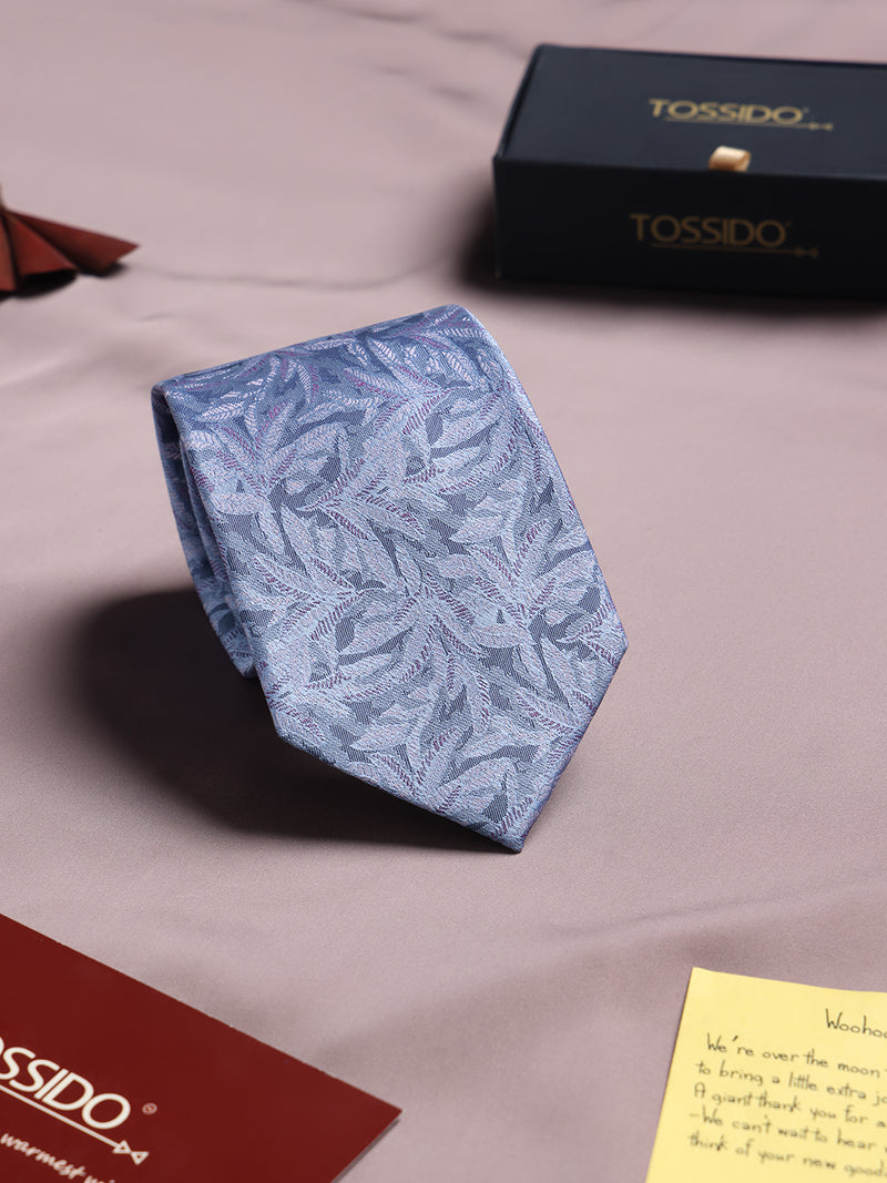 Blue Floral Woven Silk Necktie