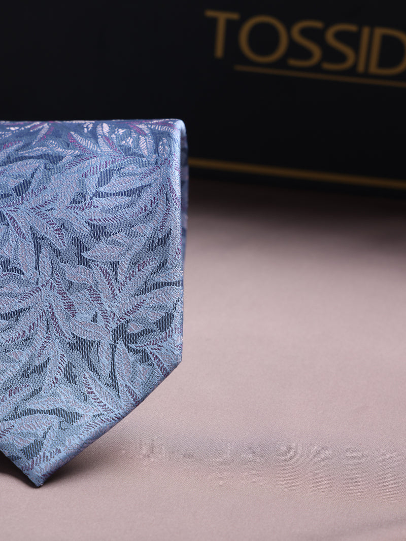 Blue Floral Woven Silk Necktie