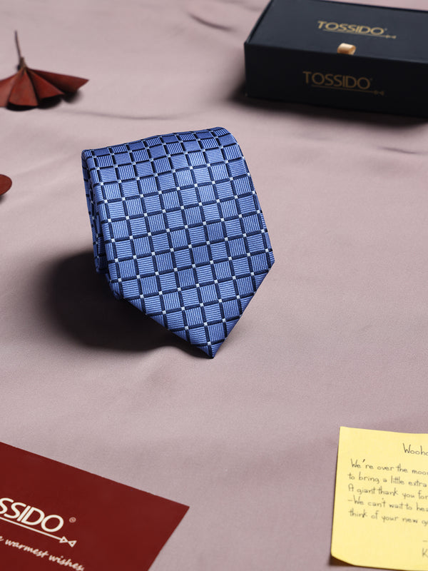 Blue Check Woven Silk Necktie