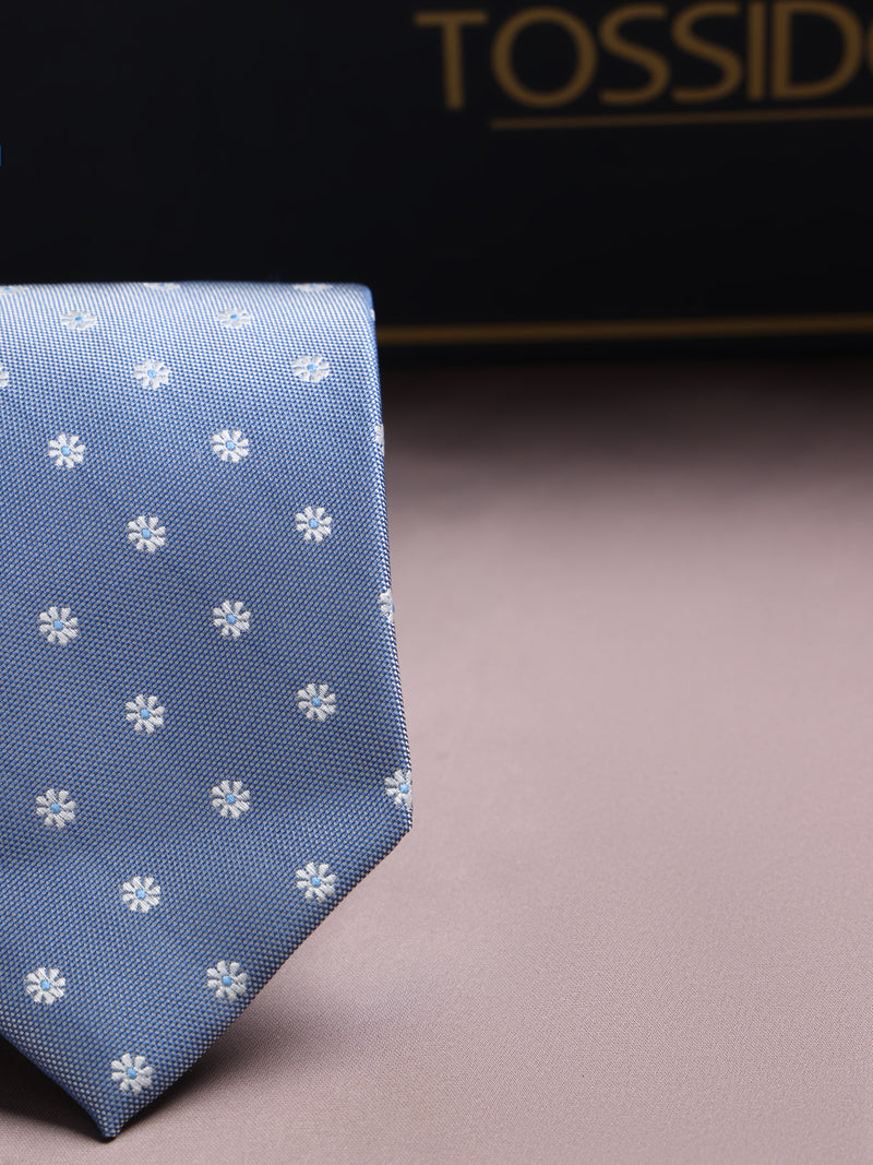 Blue Floral Woven Silk Necktie