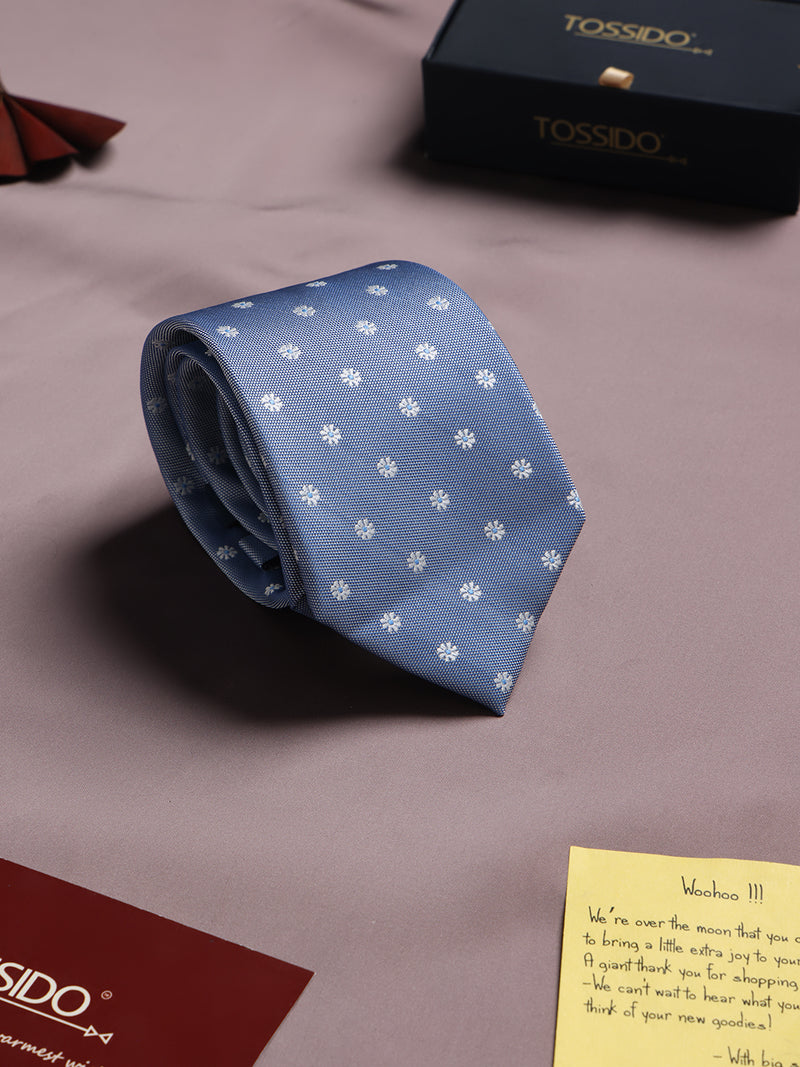 Blue Floral Woven Silk Necktie