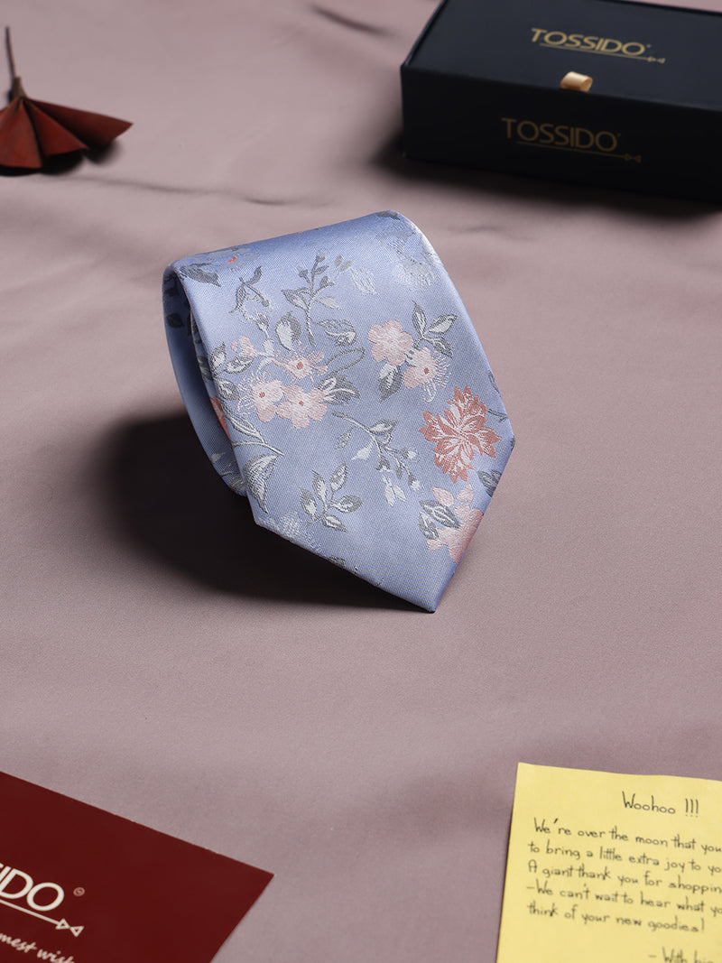 Blue Floral Woven Silk Necktie