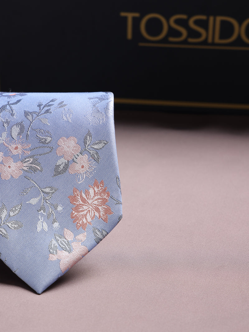 Blue Floral Woven Silk Necktie