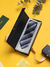 Blue & Grey Stripe Woven Silk Necktie