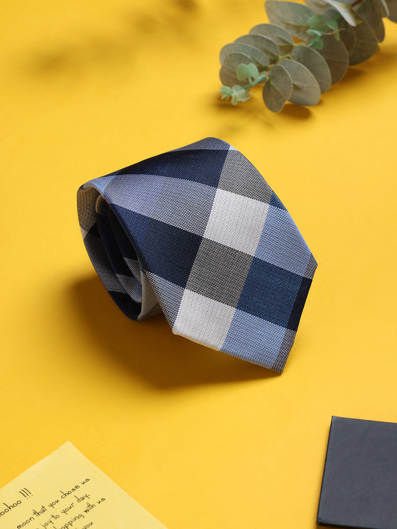 Blue Check Woven Silk Necktie