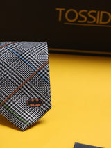 Batman Grey Check Woven Silk Skinny Necktie